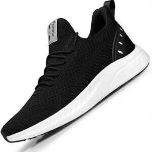 Men's Black White Non Slip Lightweight Workout Breathable Mesh Fashion Sneakers